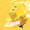 WEKOME WP-U128 - 2x USB-C Super Fast Charge GaN 40W mains charger (Yellow)