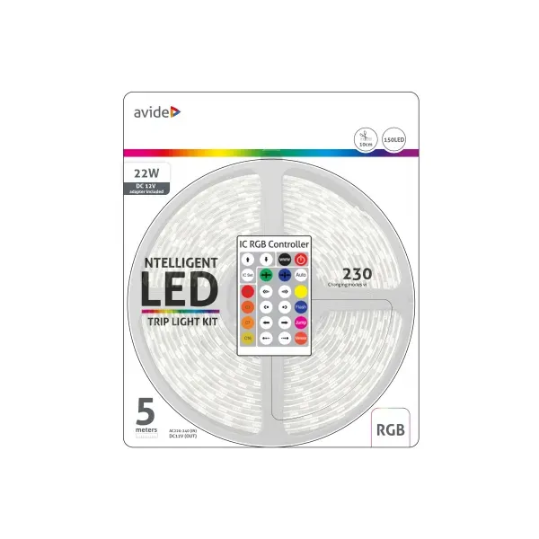 LED Strip Blister 12V 22W SMD5050 30LED IC RGB IP65 5m + Intelligent Ctrl