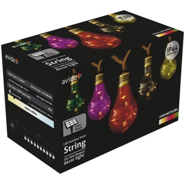 Outdoor Solar String 5m, Rope Cable, 10 Multicolor Copper Wire Globes, 50 Micro LED, IP44, 1,2V