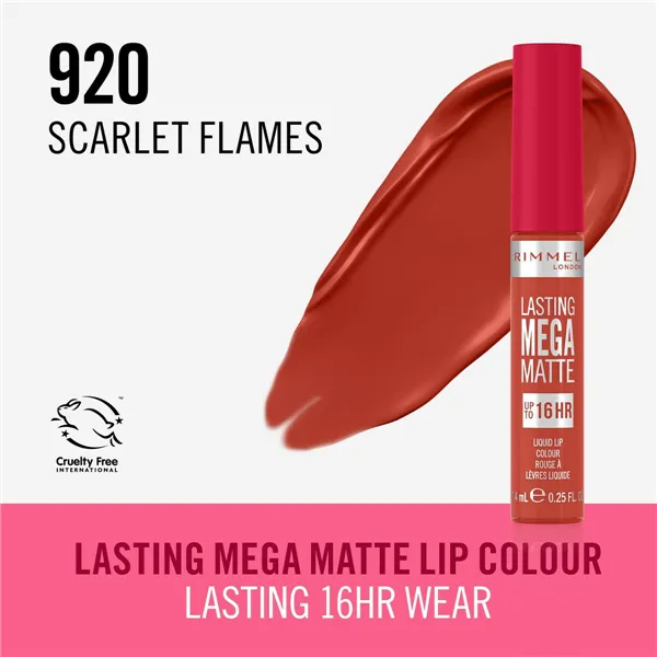 Liquid lipstick Rimmel London Lasting Mega Matte Nº 920 Scarlet Flames 7,4 ml