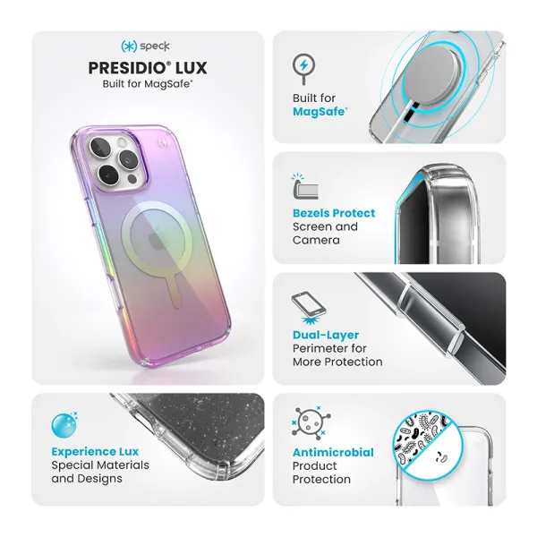 Speck Presidio2 Lux MagSafe - iPhone 16 Pro Max Case (Amazing Purple / Clear)