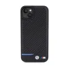 BMW Leather Carbon Blue Line - Case for iPhone 15 Plus (black)