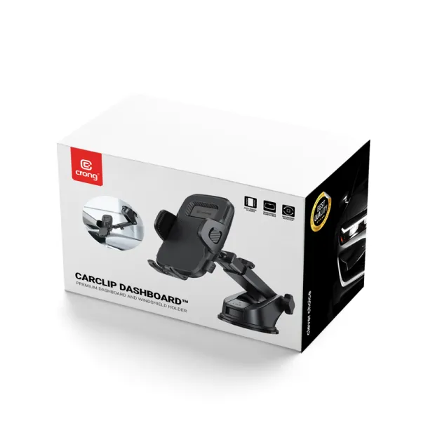 Crong Carclip Car Holder for Dashboard and Windshield - Black