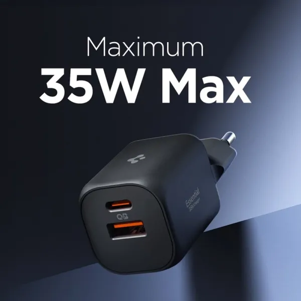 Spigen Essential EE352EU GaN Pro - USB-C + USB-A 35W Wall Charger (Black)