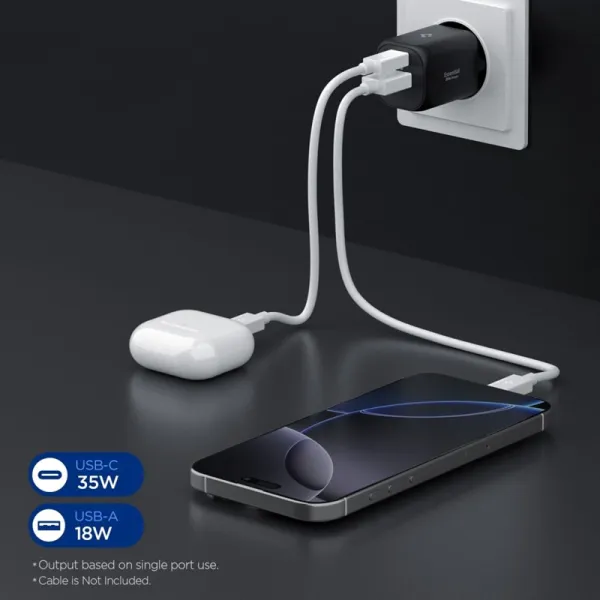 Spigen Essential EE352EU GaN Pro - USB-C + USB-A 35W Wall Charger (Black)