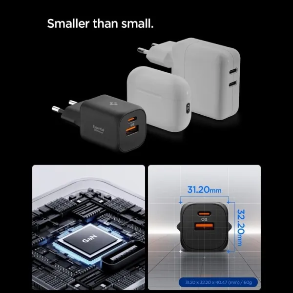 Spigen Essential EE352EU GaN Pro - USB-C + USB-A 35W Wall Charger (Black)