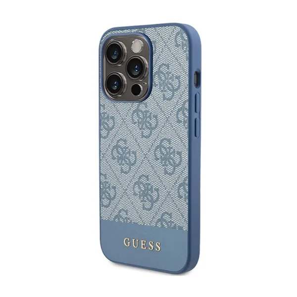 Guess 4G Bottom Stripe Metal Logo Collection - Case for iPhone 15 Pro (blue)