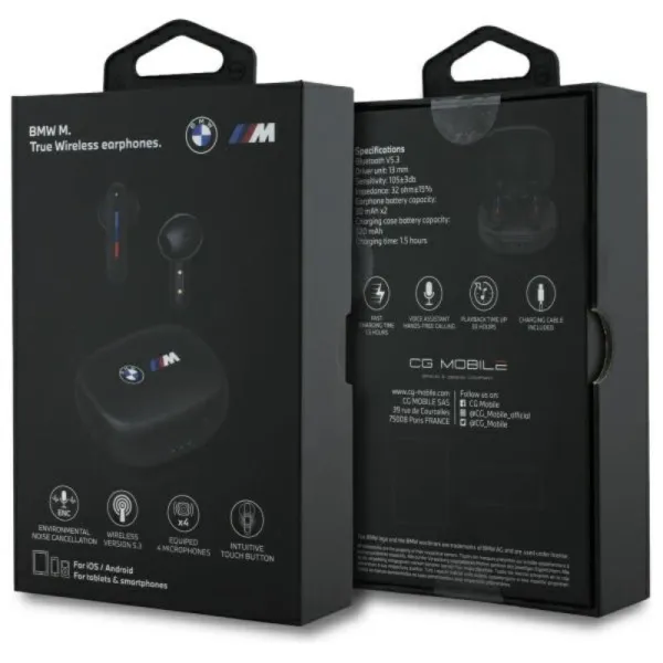 BMW Printed Logos - Bluetooth TWS Headphones ENC + Charging Case (Black)