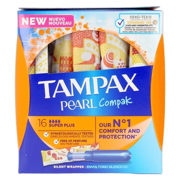 Super Plus Tampon Pearl Compak Tampax Tampax Pearl Compak 16 Units