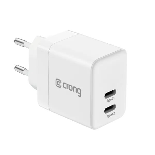 Crong Ultra Compact GaN - Wall Charger 2x USB-C 35W PD 3.0 with PPS (White)