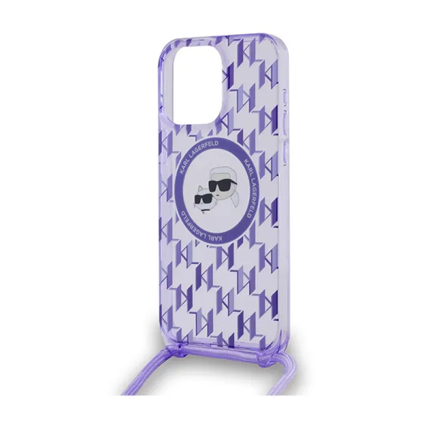 Karl Lagerfeld IML Crossbody Monogram Karl & Choupette Head MagSafe - Case for iPhone 15 Pro Max (Purple)