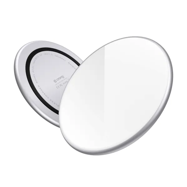Crong PowerSpot Fast Wireless Charger – Aluminum 15W USB-C Qi Wireless Charger with Tempered Glass Coating (Silver White)