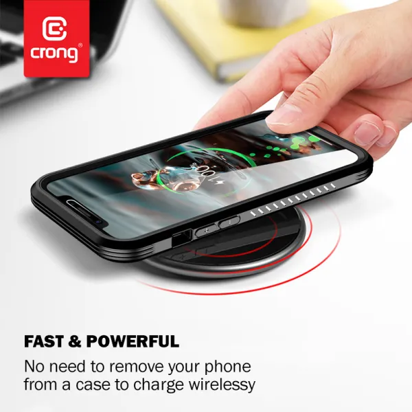Crong PowerSpot Fast Wireless Charger – Aluminum 15W USB-C Qi Wireless Charger with Tempered Glass Coating (Silver White)