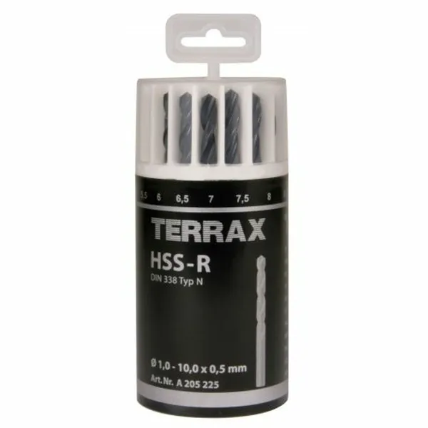 Kelasetti TERRAX Tapaus DIN 338 19 Kappaletta (10 osaa)