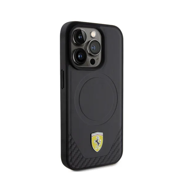 Ferrari Carbon Metal Logo MagSafe - Case for iPhone 15 Pro (Black)