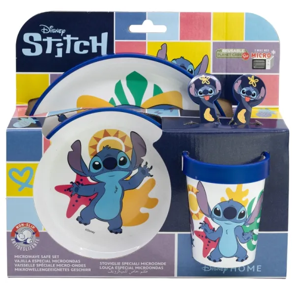 Disney Stitch - Non-slip Microwave Tableware Set 5 pcs (plate, bowl, cup, fork, spoon)