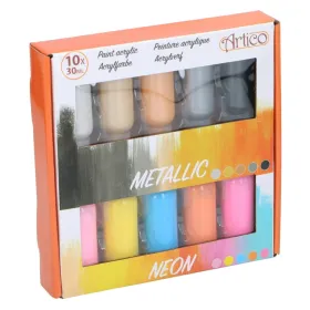 Artico - Set of neon / metallic acrylic paints in tubes 30 ml