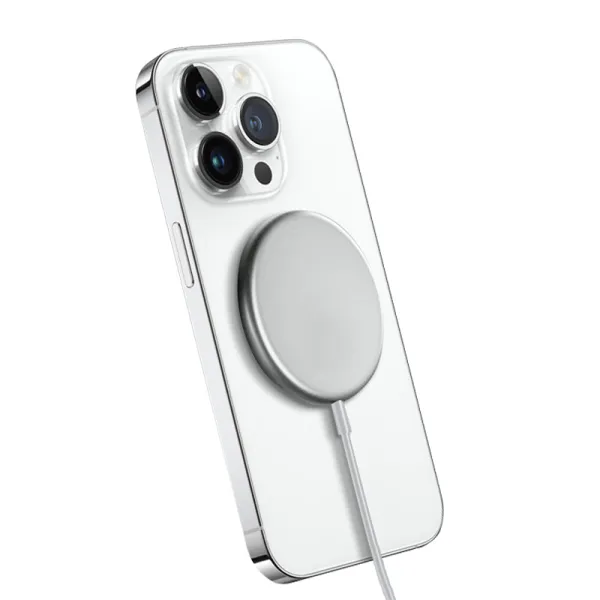 Crong MagSpot Wireless Charger – Aluminum MagSafe 15W Inductive Charger (Silver White)