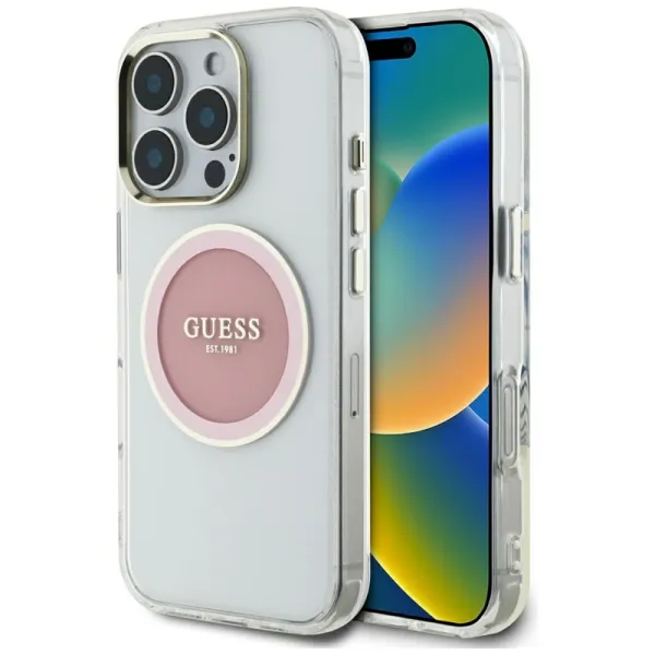 Guess IML Metal Colored Circle Classic Logo MagSafe - Case for iPhone 16 Pro (pink)