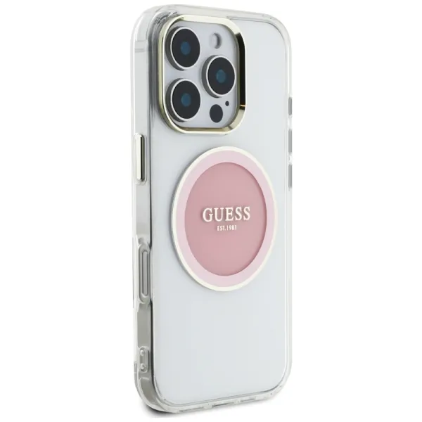 Guess IML Metal Colored Circle Classic Logo MagSafe - Case for iPhone 16 Pro (pink)