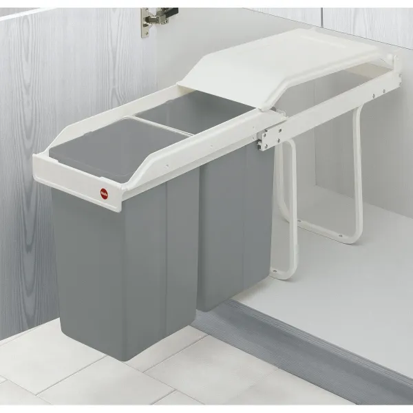 Waste bin Hailo Multi-Box duo L White Grey Cream Steel Plastic 2 drawers 14 L Integrable (2 Units)