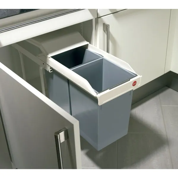 Waste bin Hailo Multi-Box duo L White Grey Cream Steel Plastic 2 drawers 14 L Integrable (2 Units)
