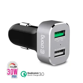 Crong Power Car Charger 30W - USB QuickCharge 3.0 Car Charger + USB 2.4A (Aluminum)