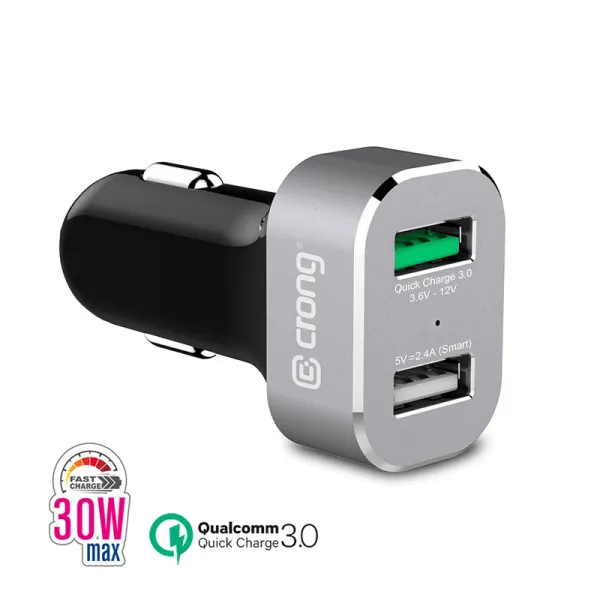 Crong Power Car Charger 30W - USB QuickCharge 3.0 Car Charger + USB 2.4A (Aluminum)