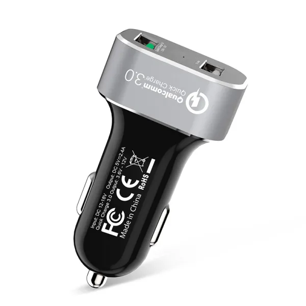 Crong Power Car Charger 30W - USB QuickCharge 3.0 Car Charger + USB 2.4A (Aluminum)