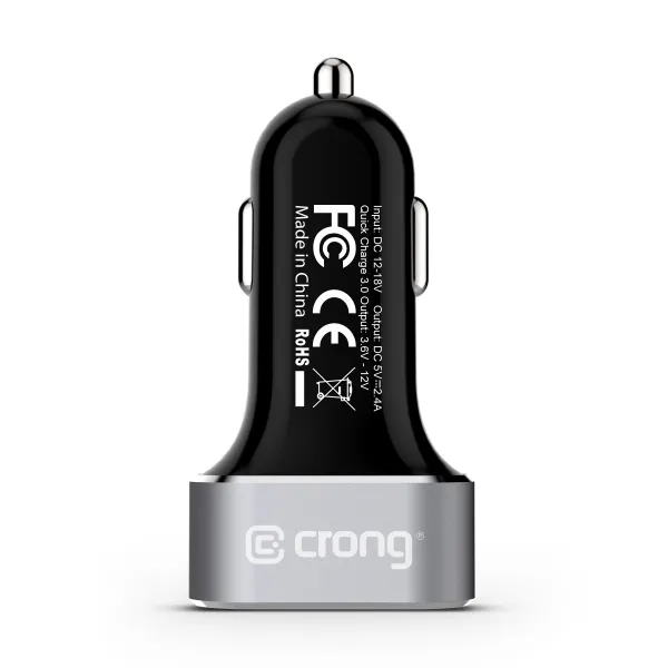 Crong Power Car Charger 30W - USB QuickCharge 3.0 Car Charger + USB 2.4A (Aluminum)