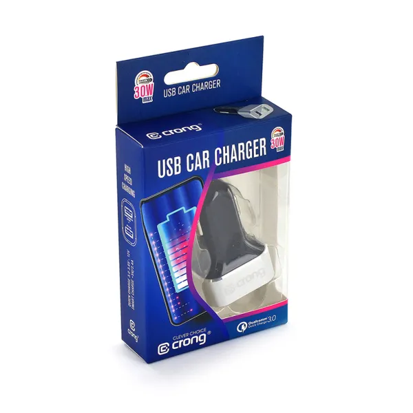 Crong Power Car Charger 30W - USB QuickCharge 3.0 Car Charger + USB 2.4A (Aluminum)