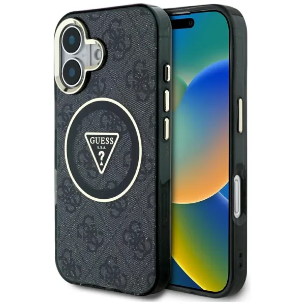 Guess IML Metal Glitter 4G Circle Triangle MagSafe - Case for iPhone 16 (black)