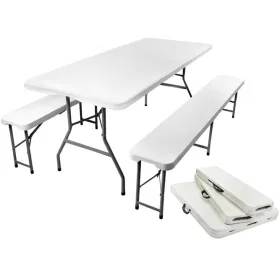 Folding garden table 180cm + 2 benches