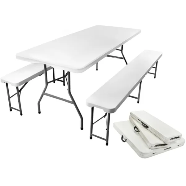 Folding garden table 180cm + 2 benches