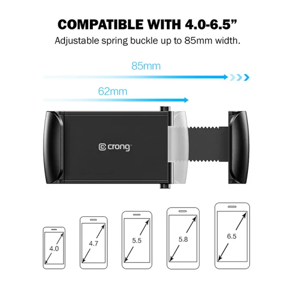 Crong Universal Smart Car Holder – Universal car phone holder for 4"-6.5" phones (black)