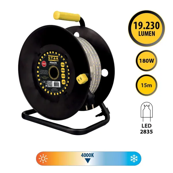 LED juostos Stak 185 W 15 m LED Šviesus 4000 K Juoda Skaidrus