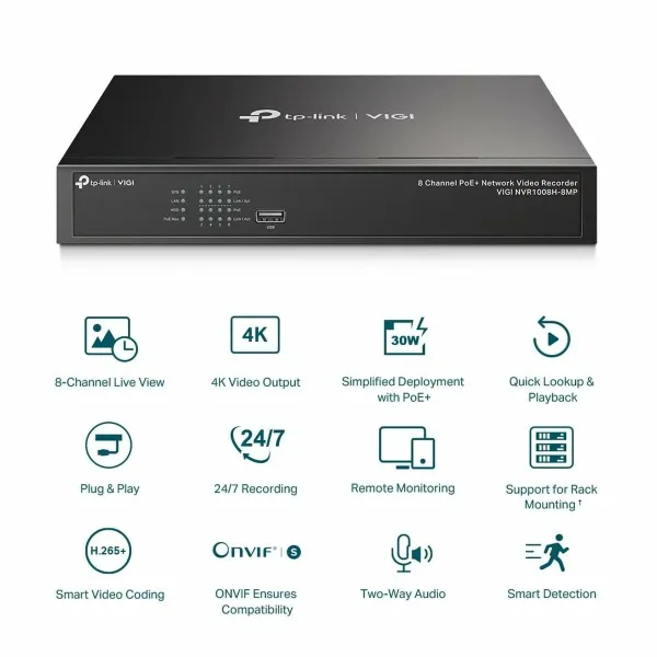 Verkkovideotallennin TP-Link VIGI NVR1008H-8MP