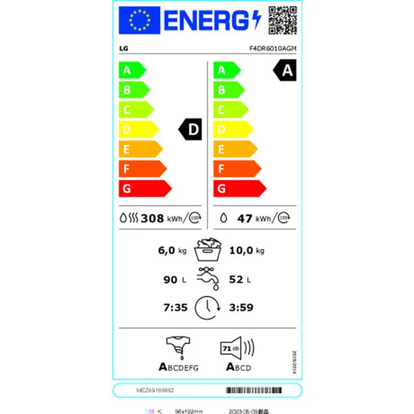 Washer - Dryer LG F4DR6010AGM 10kg / 6kg Musta