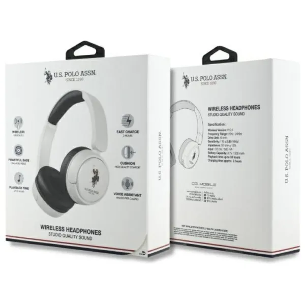 US Polo Assn DH Color Logo - Wireless Over-Ear Bluetooth Headphones V5.3 (white)
