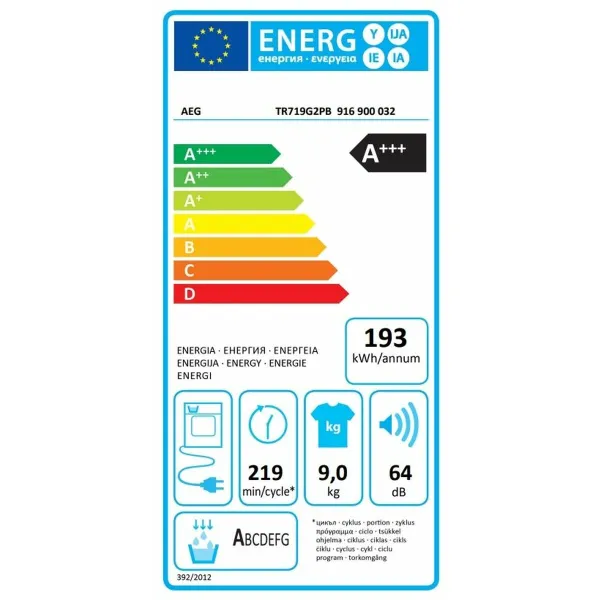 Heat pump dryer AEG TR719G2PB 9 kg Heat pump White
