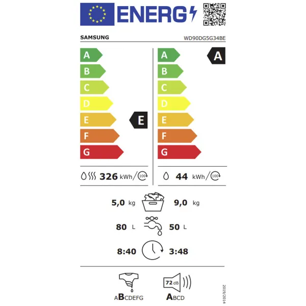 Washer - Dryer Samsung WD90DG5G34BEEC 1400 rpm 9kg / 6kg