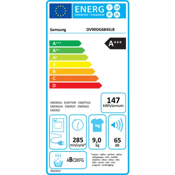 Condensation dryer Samsung DV90DG6845LBU3 Black 9 kg