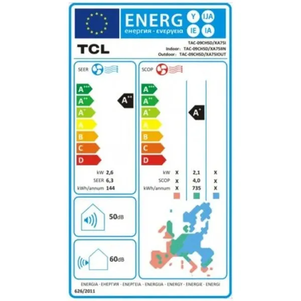 Air Conditioning TCL S09F2S2 A++ / A+ 1806 KCAL/H 2236 fg/h White