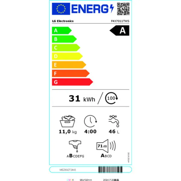 Washing machine LG LG F4X7011TWS 1400 rpm 11 Kg