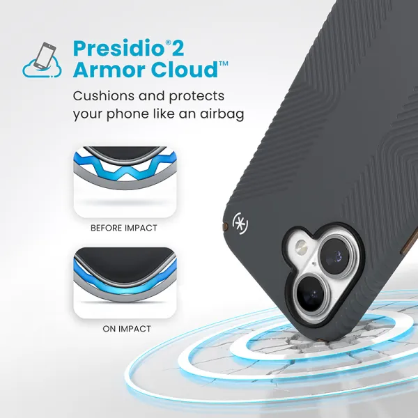 Speck Presidio2 Grip - iPhone 16 Case (Charcoal Gray / Cool Bronze / White)