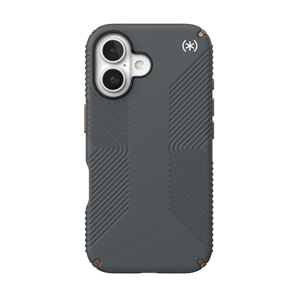 Speck Presidio2 Grip - iPhone 16 Case (Charcoal Gray / Cool Bronze / White)