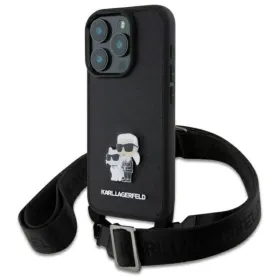 Karl Lagerfeld Saffiano Karl & Choupette Metal Pin CBDY Strap - Case for iPhone 16 Pro Max (black)