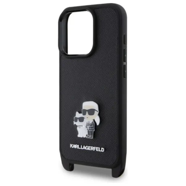 Karl Lagerfeld Saffiano Karl & Choupette Metal Pin CBDY Strap - Case for iPhone 16 Pro Max (black)