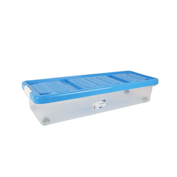 Uzglabāšanas Kaste ar Vāku Tontarelli Zils Caurspīdīgs Plastmasa 24 L 79 x 28,7 x 16,8 cm Riteņi (6 gb.)