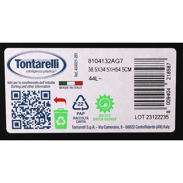 Rubbish Bin Tontarelli Coverline White 44 L Black 38,5 x 34,5 x 54,5 cm (6 Units)